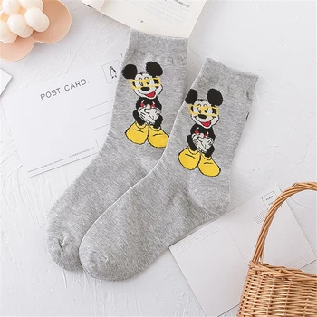 10 kom. = 5 parova Disneyevih ženskih čarapa s Mickey i Minnie Mouse, Pamučne Modni Slatka Srednje čarape za djevojčice, Jesenje čarape s anime
