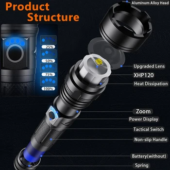 1000000LM Punjiva Led Svjetiljka XHP120 USB Torch Light XHP50 najmoćniji Taktički Bljeskalica je Sjajna Vodootporne Lampa sa Zoom