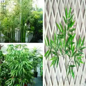 10ШТ žica Vanjski Home Dekor od Plastike Umjetna Bambus List Drvenaste Biljke Zelene Sobni Umjetni Nakit Biljke