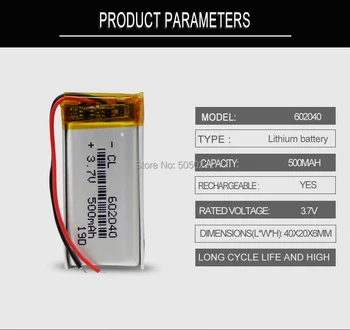 2 kom 500 mah 3,7 U 602040 polimer li-ion/Li-ion Punjiva baterija Za GPS Diktafona Backup Napajanje PC Pametni Sat