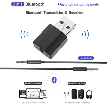 2 u 1 Bluetooth 5,0 Adapter S prelaskom u jednom kliku USB-odašiljač Music Аудиоприемник Prijenosni 3,5 mm stereo zvučnik Slušalice