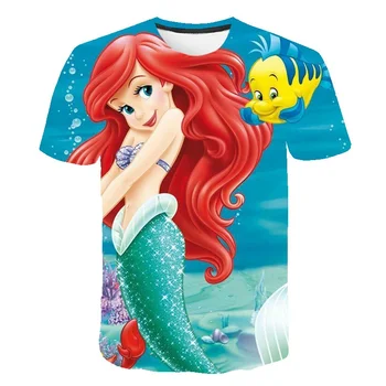 2022 Ljetne Majice s Sirena, Dječje Ljetne Majice s okruglog Izreza i Kratkih Rukava, Majice Princeza Ariel, Svakodnevne Majice Seriji Disney za djevojčice