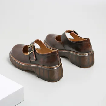 2022 Novi dolazak, Vintage cipele Mary Janes s kopčom u japanskom stilu, a ženska Svakodnevni Studentski Kožne cipele s debelim Potplatima
