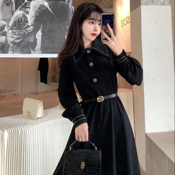 2022 Novi Korejski Proljeće-осеннее Modni Svakodnevno haljina u stilu retro u korejskom stilu, s vitkim Strukom i Elegantan Ženski Mala Crna haljina