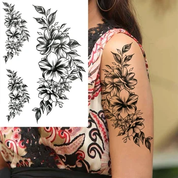3D Cvijet Božur Ruža Privremena Tetovaža dizajne Za Žene Djevojka Dahlia Rose Black Tattoo Naljepnica Lažni Listovi Flore Vodootporan Tetovaže Bedra
