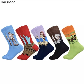 5 parova/lot, 3D Moderan Vintage Čarape s uzorkom u retro stilu, Novo, Zabavne Čarape Za Unisex, Muškaraca i Žena, Apstraktne Čarape s uzorkom uljem, Dizajn