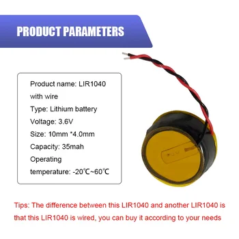 5PCS 2 Žice LIR1040 3,6 35 mah Li-ion Punjiva Baterija Za TWS Bežična Bluetooth slušalica je Dugme Baterija