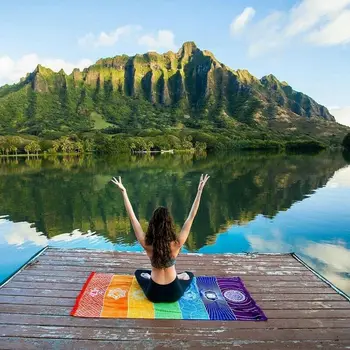 AA Češka Zid Indijski Mandala Deka 7 Čakra Tapiserija Rainbow Yoga Mat