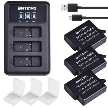 AHDBT-501 Baterije Akku za GoPro Hero 7 Gopro 6 Hero 5 Baterija + led 3-Slot USB Punjač sa priključkom Tipa C za pribor GoPro