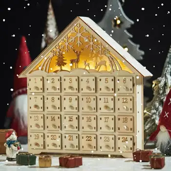 Božićni Drvena Kuća Advent Kalendar 24 Dana Kalendar Odbrojavanje Ladice Ormara S Led Pozadinskim Osvjetljenjem Nova Godina 2023 Božićni Poklon