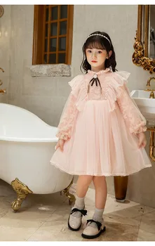 Dječja haljina Za jesen, cvjetne čipke dječje odjeće s rukavima-svjetiljke Za malu djecu, Elegantna Haljina Princeze za djevojčice na rođendan, loptu haljina od 3 do 8 godina