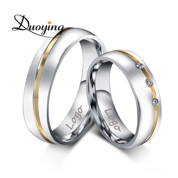 DUOYING Prilagođene Ime Vjenčano Prstenje Voljeni nakit s Ugraviran unutar Prstenovi od Nehrđajućeg Čelika s Kamenom AAA + CZ nikada ne blijede
