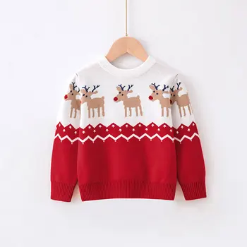 Jesensko-zimskom Novi dječji pulover, džemper s jeleni, Pamučnim koncem, Džemper za djevojčice, Božićno odjeća, Kapa za dječake