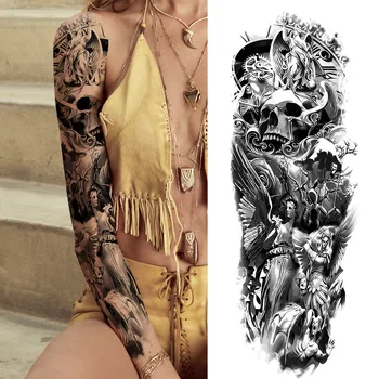 Križ Lav Privremeni Tattoo Rukava Za Muškarce Žene Crni Kompas Geometrija Tetovaže Naljepnica Lažna Puna Ruka Trokut DIY Tetovaže Papir
