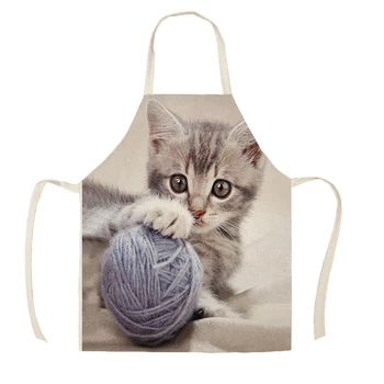 Kuhinjska Pregača Slatka Mačka, Lanene Suknje s po cijeloj površini za Muškarce i Žene, Alata za Čišćenje Kuće WQ013