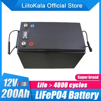 LiitoKala 12 U 200AH lifepo4 litij baterija 4s 12,8 U 200Ah s prikazom napona za 1200 W inverter brod golf kolica UPS
