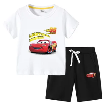 Ljetna Odjeća Za Dječake Animaciju Pixar Cars Lightning Mcqueen Print Za Djevojčice Dječje t-Shirt Majica Kratkih Rukava + Kratke hlače Komplet od 2 Predmeta