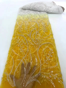 Luksuzna Elegantan Afrička Vezene Teške cvjetne čipke Tkanina Ručno Beaded Cassic za vjenčanicom NN625-L