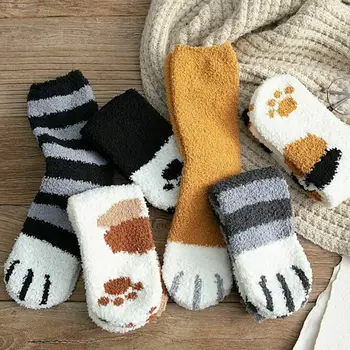 Novo, vođa Prodaje, 1 par Plišanih čarapa od koralnog runo, Ženske čarape-cijevi, ženske Jesensko-zimske Mačji Kandže, Slatka Debele Tople čarape za spavanje
