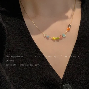 Obojene kristale Ljubav srce privjesak lanca i ogrlice za žene Slatko svjetlo luksuzni niša dizajn nakit 2022 Novi Netflix ključne kosti lanca