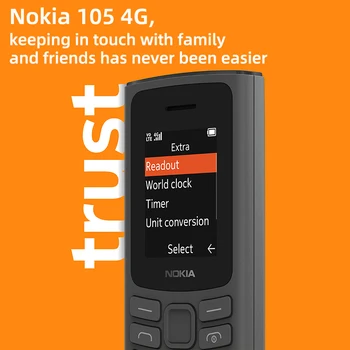 Originalni Novi Nokia 105 4G S dvije SIM kartice 1,8-inčni Zaslon, Baterija kapaciteta 1020 mah, сверхдлительный Stanje čekanja S Baterijom, Igre, FM radio, 2 Sim-kartice