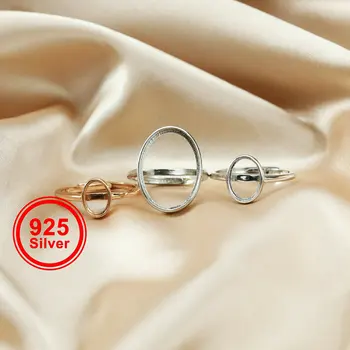 Ovalni Jednostavna Okvira Elegantan Okvira Od 925 Sterling Srebra Sa Podesivim Postavke Prsten 1222012