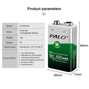 PALO 2 komada 300 mah 9 U NI-MH punjiva baterija od 9 v Baterija 6F22 Za bežični Mikrofon plišani Multimetar