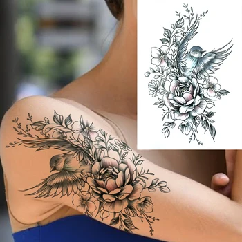 Perad Cvijet Privremene Tetovaže Za Žene Odrasle Lažni Pero Lisica Vuk je Tetovaža Oznaka Geometrijskih Ptice DIY Realne Tetovaže