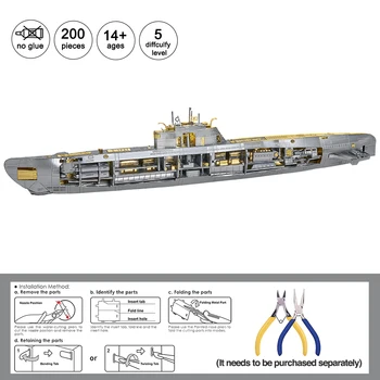 Piececool 3D Metalne Zagonetke DIY Podmornica Model Građevinske Setove za Mlade Najbolje Darove Puzzle