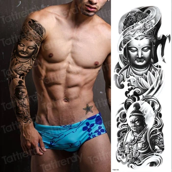 Privremena tetovaža muška tetovaža na cijelu ruku, ramena, rukav, vodootporan crnci velike tetovaže za dječaka, seksi naljepnice za body-arta, lubanja, tribal