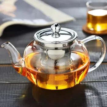 Prozirni ca toplinu stakleni cvjetni čaj s filtrom od inoxa, stakleno keramička peć, stakleni lonac