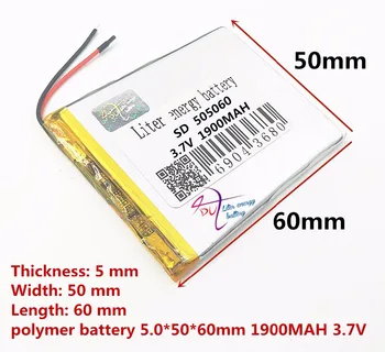 SD505060 505060 3,7 U litij-polimer baterija 505060 lipo cell 3,7 1900 mah litij baterije, akumulatori,