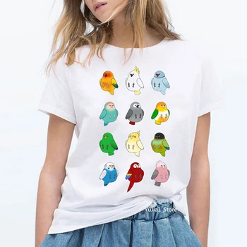 Slatka Prelijete Ptice Papagaj Papagaj Grafički T-Shirt Ženska Ljetna Bijela Majica Kratkih Rukava Slatka Top Ženska T-Shirt Odijevanje
