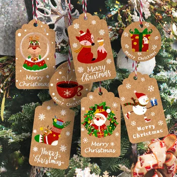 Sretan Božić Hvala Kraft Papir Etikete Božićno Drvce Rotirajući Label Navidad New year ' s College Poklon Karte Dekoracije za Dom