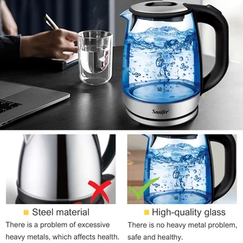 Stakleni Čajnik S Led pozadinskim Osvjetljenjem, 2200 W, Imajući Zdravlje kuhalo za Vodu, Kuhinjski Aparati za Brzo Kuhanje Bez BPA Sonifer