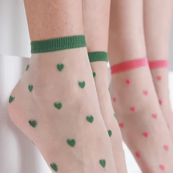 Trendi Ljetne Ženske Čarape Visoke Kvalitete S Kristalima, Svilene Duge Čarape S po cijeloj površini Srca, Uličnu Odjeću u stilu Харадзюку, Japanski Kawai, Slatka Kratke Čarape