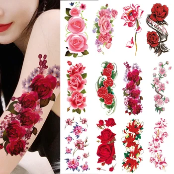 Veleprodaja Prodaja 100pc Privremeni Tattoo Naljepnice 3D Ljepote Lotos Cvijet Ruža Šljiva Šef Božur Tijelo Kana Mandala Tetovaža Žene Djevojka