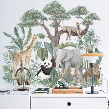 Velike Životinje u Džungli Visina Mjera Zid Naljepnice za Dječje Sobe Dječaka Dječja Soba Decorartion Slon Safari Žirafa Desktop