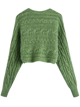 Za žene 2022 modni nove prednje crossover skraćene pletene vintage džemper dugih rukava ženski puloveri šik vrhovima