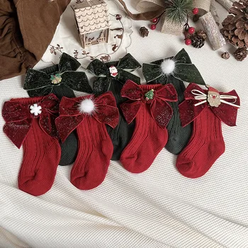 Zimske Božićne Čarape Za djevojčice, Crvene Vunene Čarape do Koljena, Dječje Kratke Čarape, Mekani Pamuk, Poklon Za Novorođenče, Čarape Za 0-5 Godina