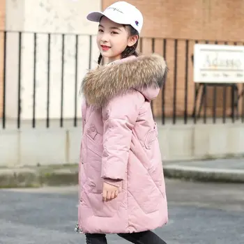 Zimsko Pamučno kaput sa postavom za djevojčice, do 2022, Novi dječji Koreanska verzija na stranom stilu, Obložen parkovi, Rusija -30 stupnjeva, Gornja Odjeća