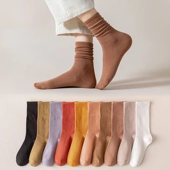 Čarape s riskirati u japanskom stilu, Ženske Čarape u stilu Kawai, Proljeće-ljeto Pamučne Duge Čarape, Srednje Dužine sa Volanima, Običan Modni