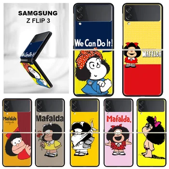 Šok-dokaz Torbica Za Samsung Galaxy Z Flip 4 3 5G Funda ZFlip4 Crna Tvrdi ZFlip3 zflip4 Fundas Torbica Crtani Mafalda Djevojka