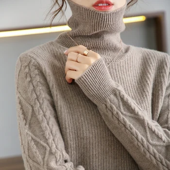 ženski vuneni džemper 2021, debeli kašmir pletene pulover, novi slobodan džemper, однотонный, plus veličina, donja košulja