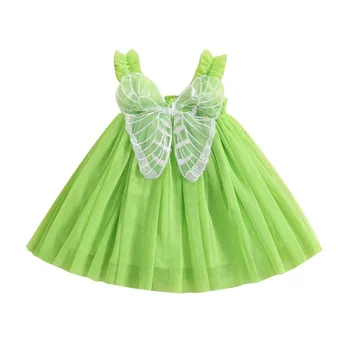 Тюлевое haljina za djevojčice, Zelena Haljina bez rukava s crtani Leptir, Laminirano Ljetna haljina Princeza od 6 mjeseci do 4 godine